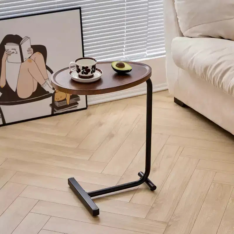 Set of 2 Brown C-Shaped Side Tables, Slim Sofa End Tables for Small Spaces, Living Room and Bedroom