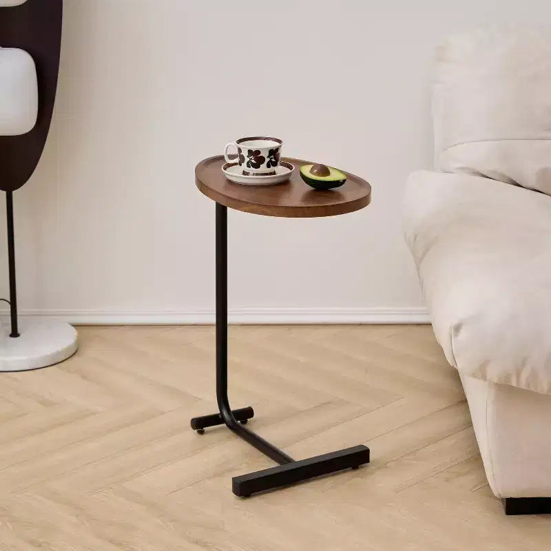 Set of 2 Brown C-Shaped Side Tables, Slim Sofa End Tables for Small Spaces, Living Room and Bedroom