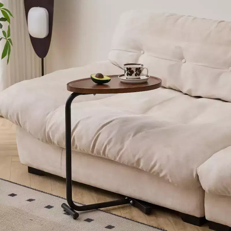 Set of 2 Brown C-Shaped Side Tables, Slim Sofa End Tables for Small Spaces, Living Room and Bedroom