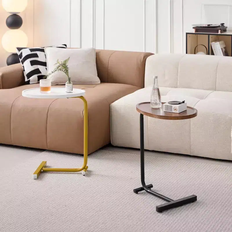 Set of 2 Brown C-Shaped Side Tables, Slim Sofa End Tables for Small Spaces, Living Room and Bedroom