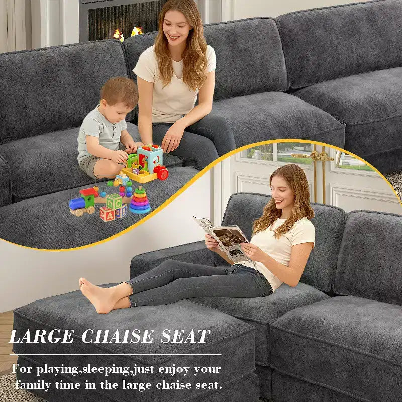 Dyonery 119 Canapé d'angle modulable convertible, Tissu CHENILLE, Canapé d'angle moderne surdimensionné avec assise profonde, Montage sans outils, Vert
