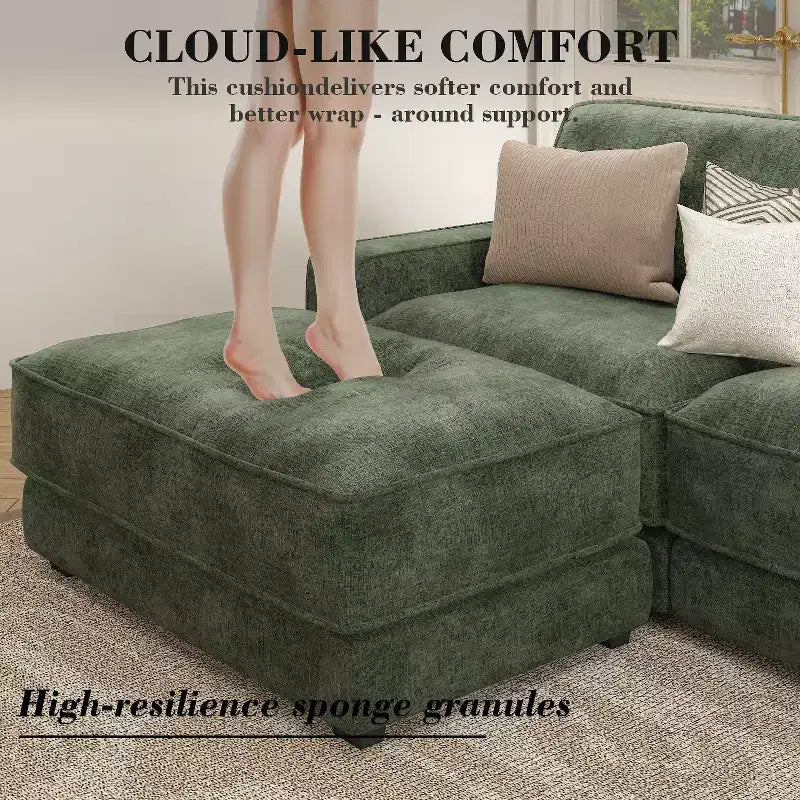 Dyonery 119 Canapé d'angle modulable convertible, Tissu CHENILLE, Canapé d'angle moderne surdimensionné avec assise profonde, Montage sans outils, Vert