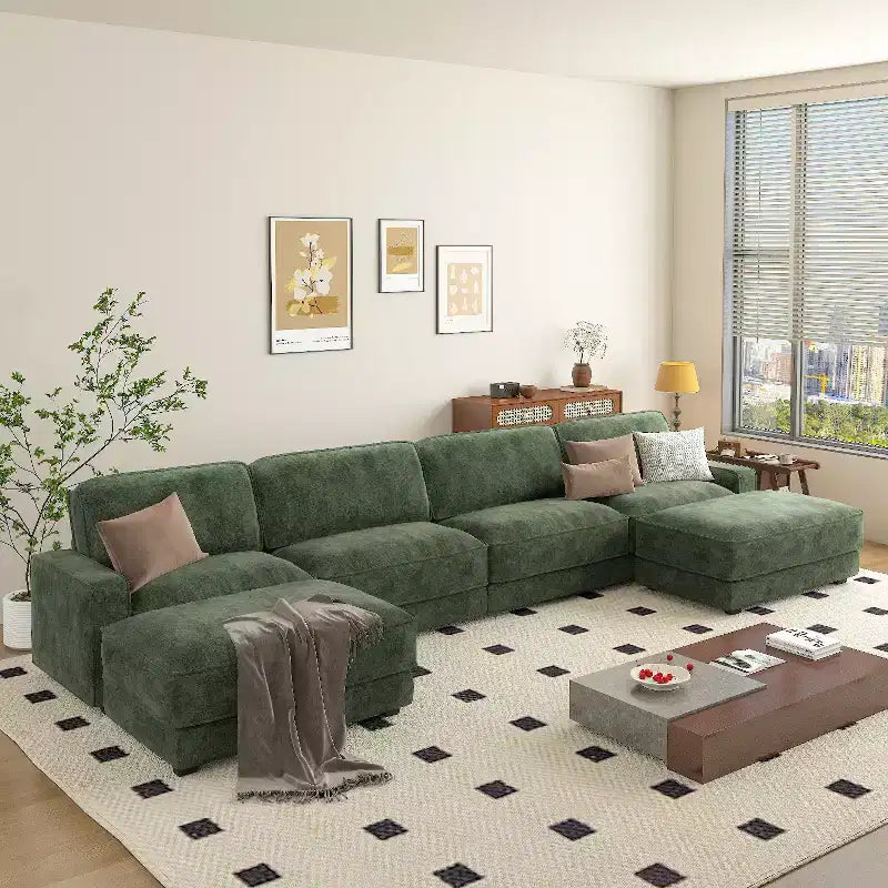 Dyonery 119 Canapé d'angle modulable convertible, Tissu CHENILLE, Canapé d'angle moderne surdimensionné avec assise profonde, Montage sans outils, Vert