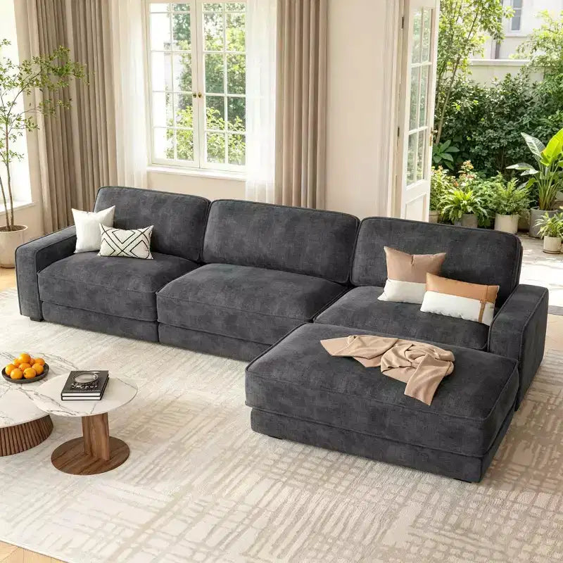 Dyonery 119 L Shaped Couch Modular Sectional Sleeper Sofa, CHENILLE Fabric, Modern Oversized Sectional Couch with Deep Seat, Tool-Free Assembly,Green