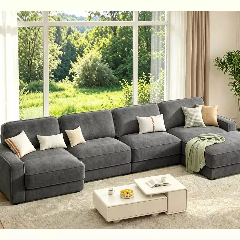 Dyonery 119 L Shaped Couch Modular Sectional Sleeper Sofa, CHENILLE Fabric, Modern Oversized Sectional Couch with Deep Seat, Tool-Free Assembly,Green