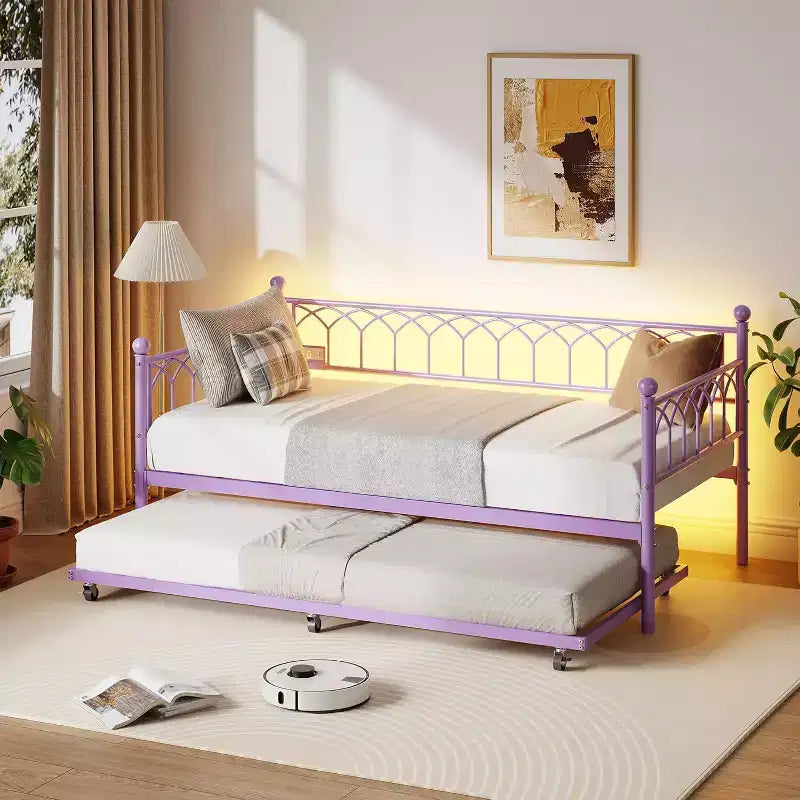 Twin Size Daybed with Metal Sofa Bed Frame, Space Saving