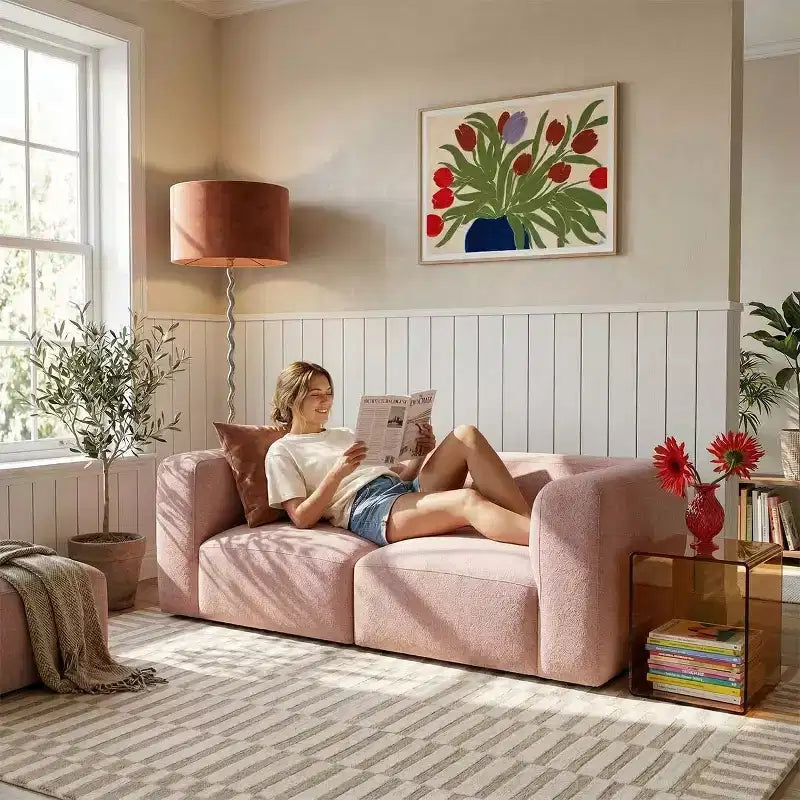 Modern 2-Seater Sectional Loveseat Sofa, Boucl Cloud Sofa with Deep Seats, Compact Sofa Couch for Small Living Spaces-Panipeachy