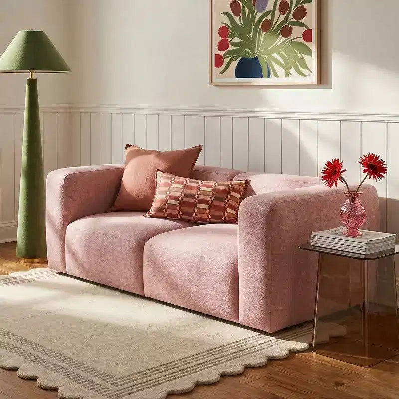Modern 2-Seater Sectional Loveseat Sofa, Boucl Cloud Sofa with Deep Seats, Compact Sofa Couch for Small Living Spaces-Panipeachy