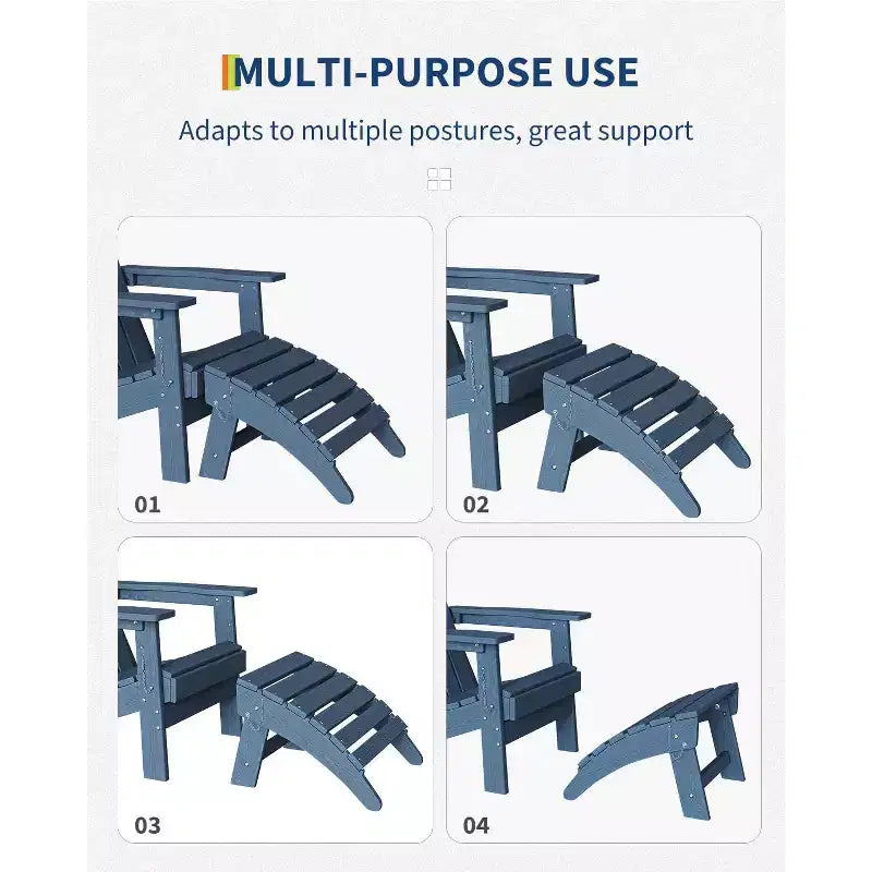 Folding Adirondack Ottoman, HDPE All Weather Outdoor Footstool, Adirondack Footrest for Porch, Backyard, Lawn, Only Foot Rest