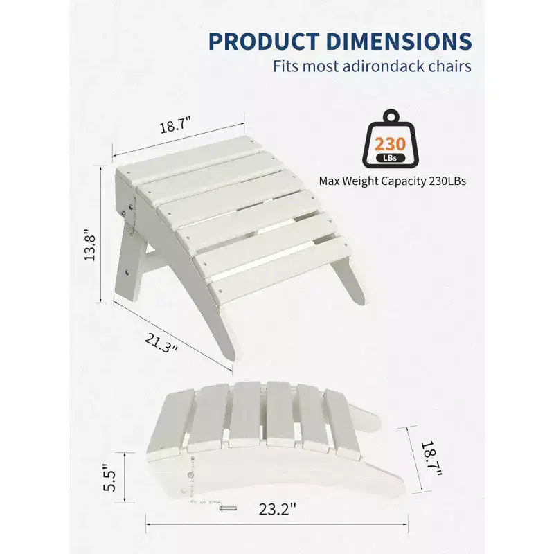 Folding Adirondack Ottoman, HDPE All Weather Outdoor Footstool, Adirondack Footrest for Porch, Backyard, Lawn, Only Foot Rest