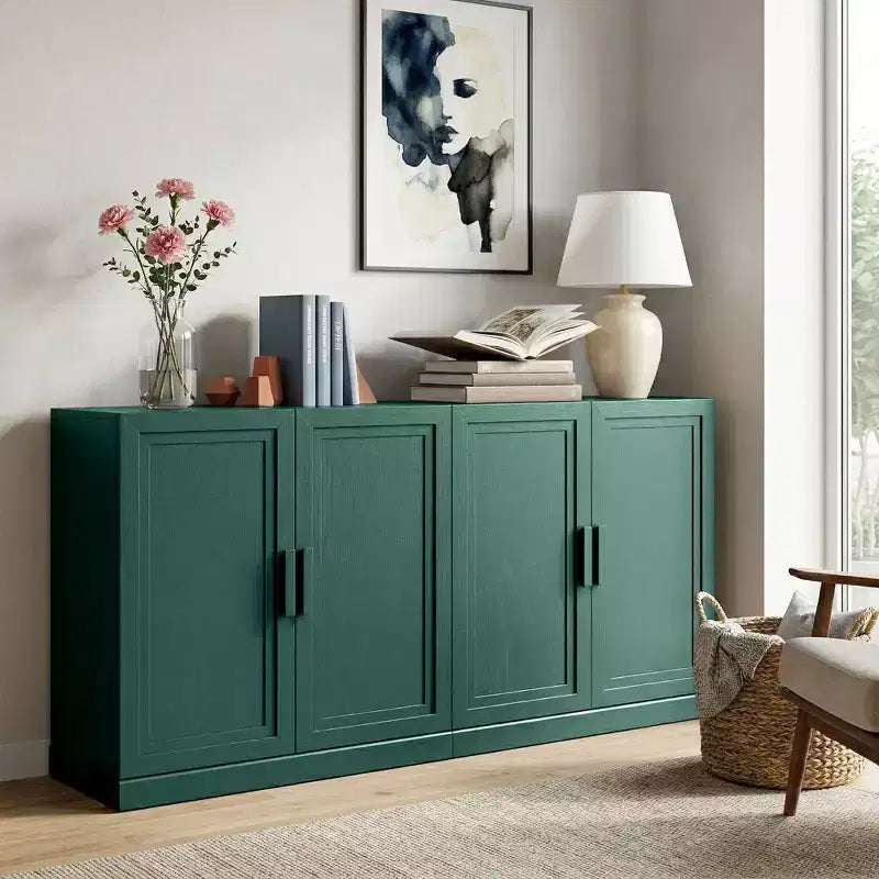 PexFix 62W Sideboard Buffet Cabinet Freestanding Kitchen Storage Cabinet with 4 Doors & Adjustable Shelves Heavy Duty Accent Console Cabinet