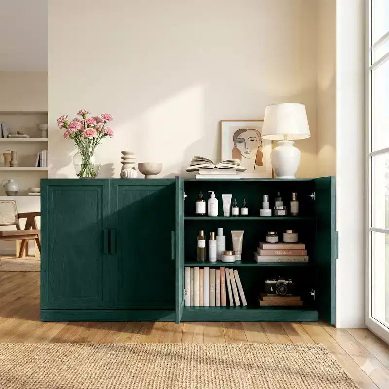PexFix 62W Sideboard Buffet Cabinet Freestanding Kitchen Storage Cabinet with 4 Doors & Adjustable Shelves Heavy Duty Accent Console Cabinet