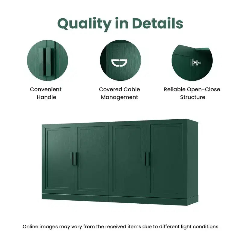 PexFix 62W Sideboard Buffet Cabinet Freestanding Kitchen Storage Cabinet with 4 Doors & Adjustable Shelves Heavy Duty Accent Console Cabinet