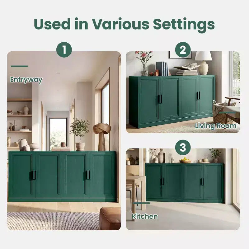 PexFix 62W Sideboard Buffet Cabinet Freestanding Kitchen Storage Cabinet with 4 Doors & Adjustable Shelves Heavy Duty Accent Console Cabinet