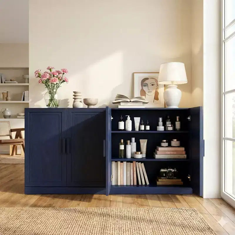PexFix 62W Sideboard Buffet Cabinet Freestanding Kitchen Storage Cabinet with 4 Doors & Adjustable Shelves Heavy Duty Accent Console Cabinet