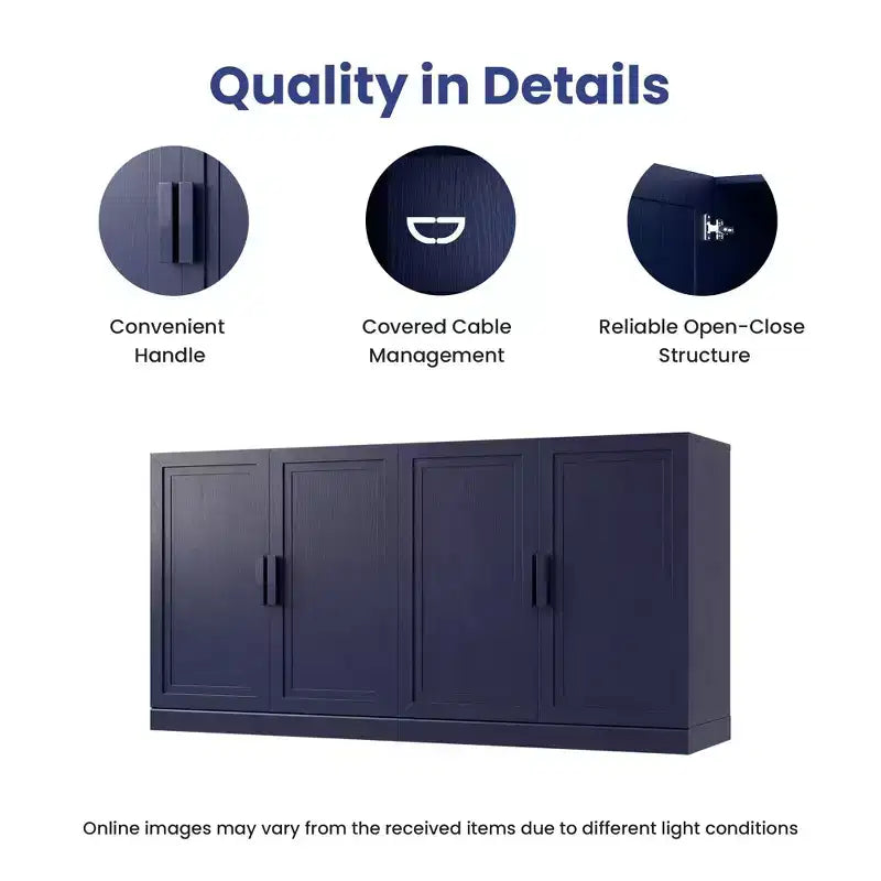 PexFix 62W Sideboard Buffet Cabinet Freestanding Kitchen Storage Cabinet with 4 Doors & Adjustable Shelves Heavy Duty Accent Console Cabinet