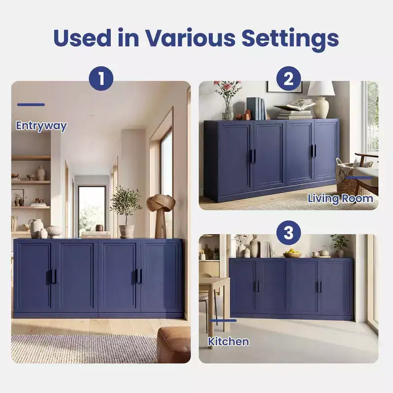 PexFix 62W Sideboard Buffet Cabinet Freestanding Kitchen Storage Cabinet with 4 Doors & Adjustable Shelves Heavy Duty Accent Console Cabinet
