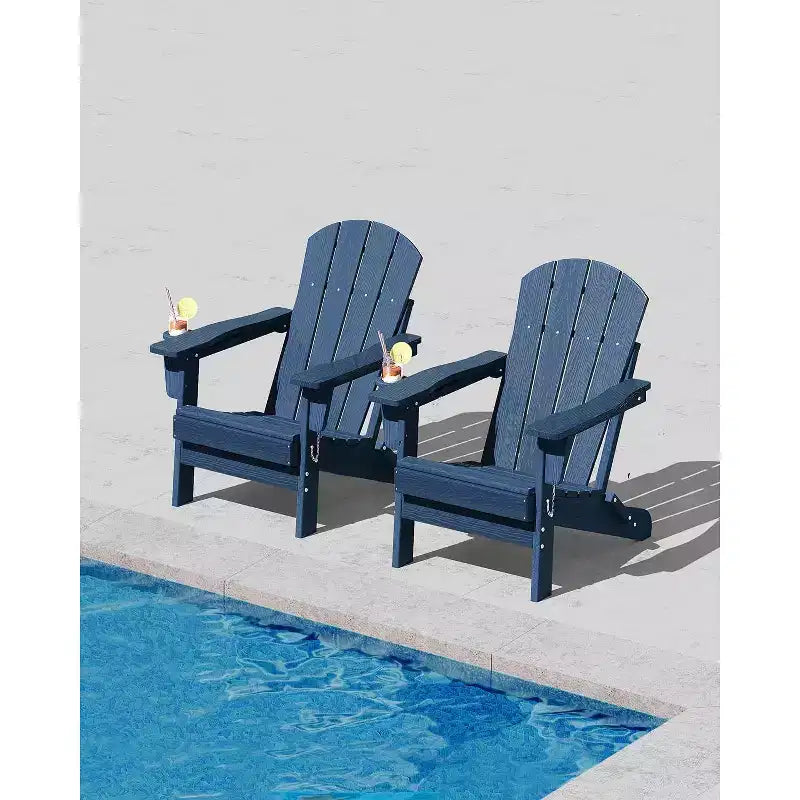 2 Pack Folding Adirondack Patio Chair,Durable HDPE,Wood Texture,All-Weather,380 lbs Capacity-Comfortable Outdoor Seat for Deck,Pool,Fire Pit,Backyard