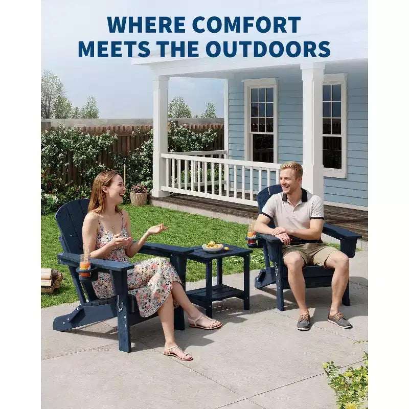 2 Pack Folding Adirondack Patio Chair,Durable HDPE,Wood Texture,All-Weather,380 lbs Capacity-Comfortable Outdoor Seat for Deck,Pool,Fire Pit,Backyard