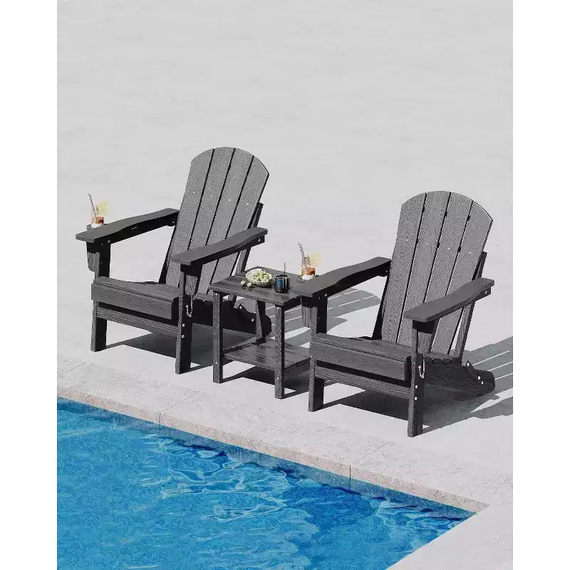 2 Pack Folding Adirondack Patio Chair,Durable HDPE,Wood Texture,All-Weather,380 lbs Capacity-Comfortable Outdoor Seat for Deck,Pool,Fire Pit,Backyard