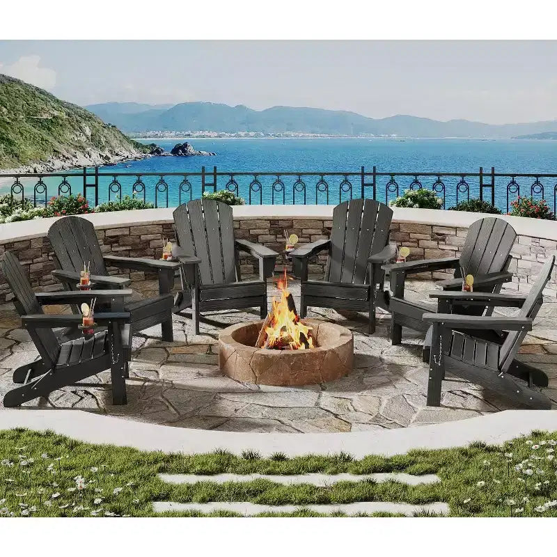 2 Pack Folding Adirondack Patio Chair,Durable HDPE,Wood Texture,All-Weather,380 lbs Capacity-Comfortable Outdoor Seat for Deck,Pool,Fire Pit,Backyard