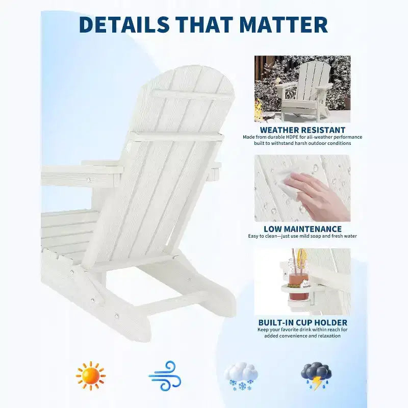 2 Pack Folding Adirondack Patio Chair,Durable HDPE,Wood Texture,All-Weather,380 lbs Capacity-Comfortable Outdoor Seat for Deck,Pool,Fire Pit,Backyard