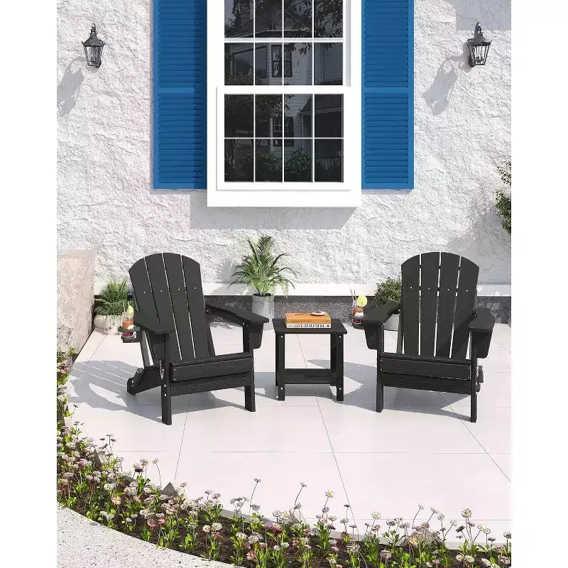 2 Pack Folding Adirondack Patio Chair,Durable HDPE,Wood Texture,All-Weather,380 lbs Capacity-Comfortable Outdoor Seat for Deck,Pool,Fire Pit,Backyard