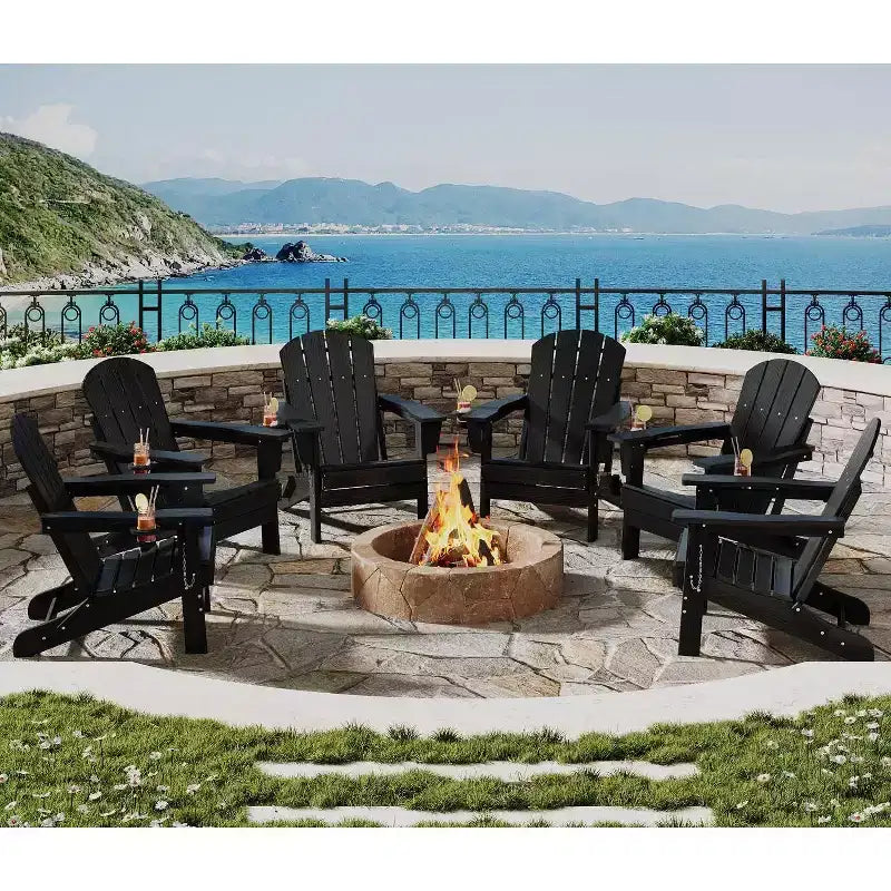 2 Pack Folding Adirondack Patio Chair,Durable HDPE,Wood Texture,All-Weather,380 lbs Capacity-Comfortable Outdoor Seat for Deck,Pool,Fire Pit,Backyard