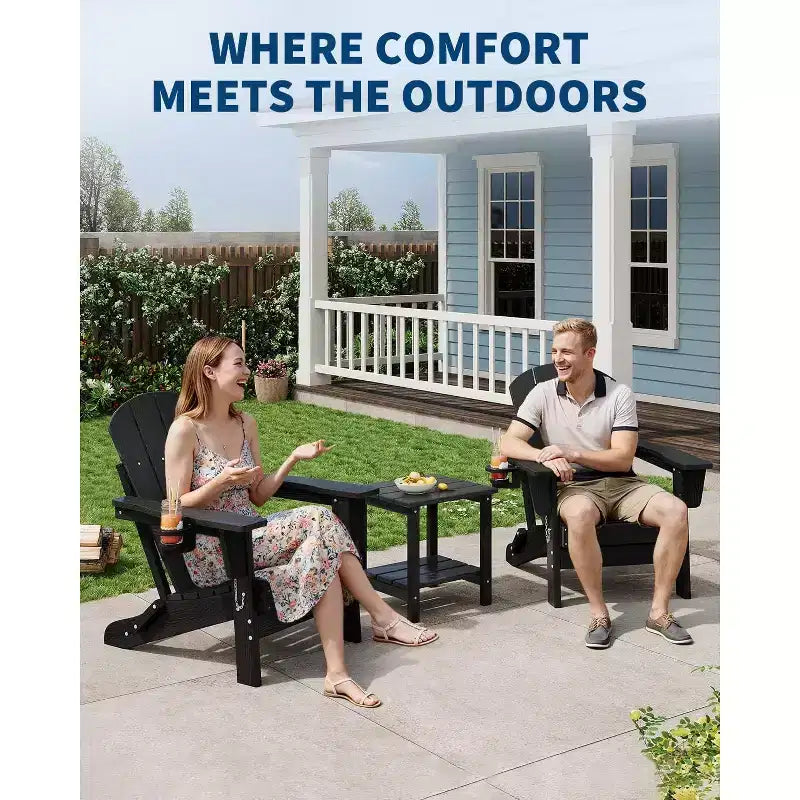 2 Pack Folding Adirondack Patio Chair,Durable HDPE,Wood Texture,All-Weather,380 lbs Capacity-Comfortable Outdoor Seat for Deck,Pool,Fire Pit,Backyard