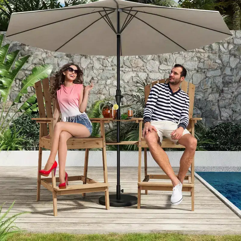 Outdoor Tall Adirondack Chairs Set of 4, Bar Height with Connecting Tray & Umbrella Hole, Solid Wood Patio Chairs for Deck Backyard