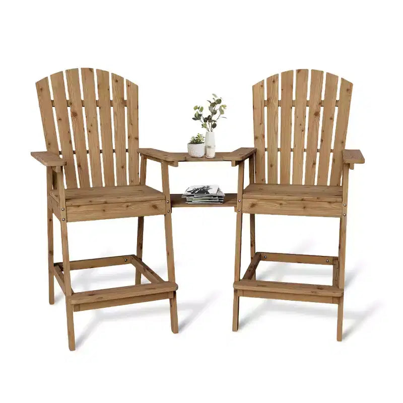Outdoor Tall Adirondack Chairs Set of 4, Bar Height with Connecting Tray & Umbrella Hole, Solid Wood Patio Chairs for Deck Backyard