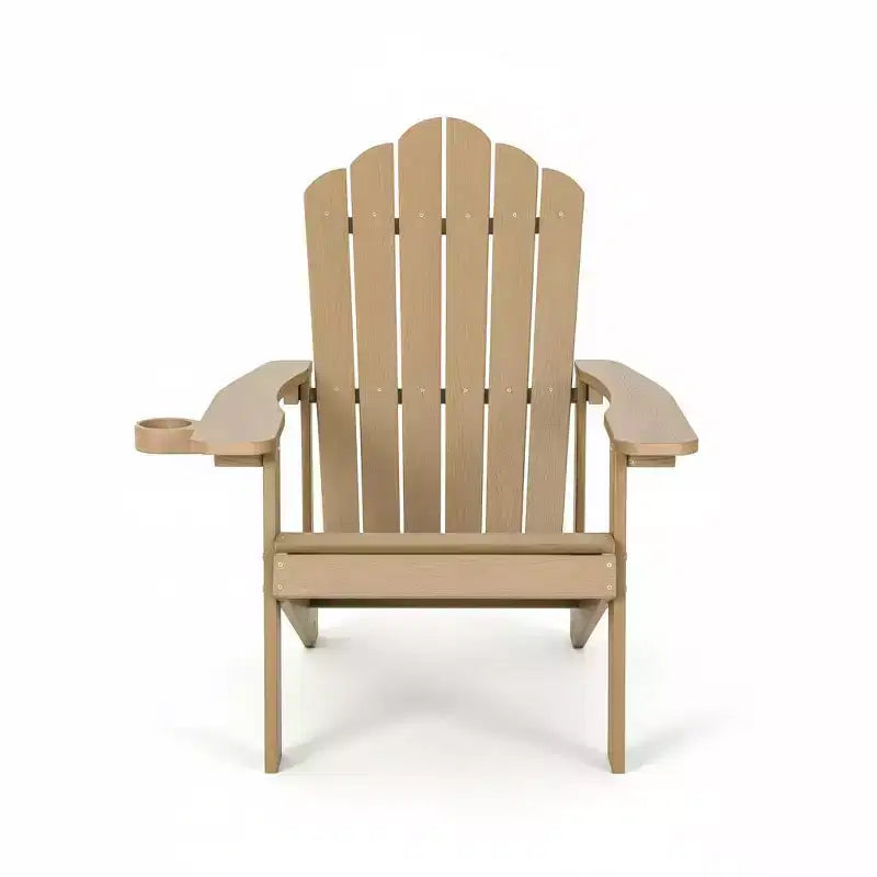 Gymax Outdoor Patio Adirondack Chair Made of Durable HIPS Material with Built-in Cup Holder Weather-Resistant and Supports Up to 380lbs Black/Teak