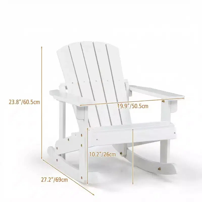 Gymax Childs Outdoor Adirondack Rocking Chair with Solid Wood Slatted Seat and Backrest Coffee/White