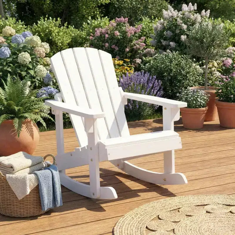 Gymax Childs Outdoor Adirondack Rocking Chair with Solid Wood Slatted Seat and Backrest Coffee/White