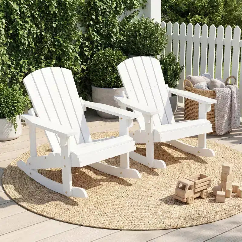 Gymax Childs Outdoor Adirondack Rocking Chair with Solid Wood Slatted Seat and Backrest Coffee/White