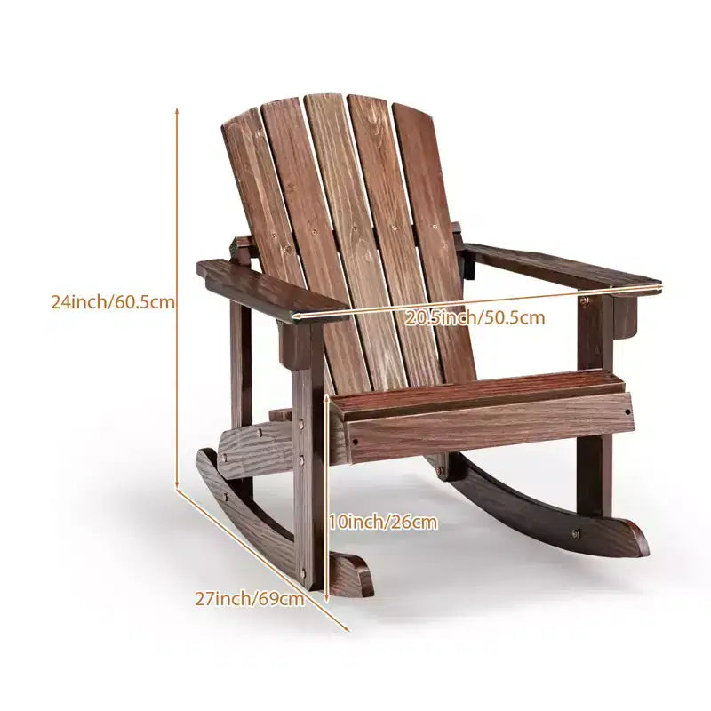 Gymax Childs Outdoor Adirondack Rocking Chair with Solid Wood Slatted Seat and Backrest Coffee/White