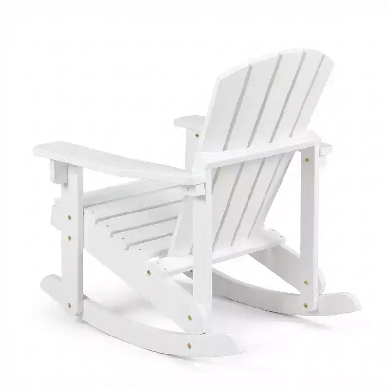 Gymax Childs Outdoor Adirondack Rocking Chair with Solid Wood Slatted Seat and Backrest Coffee/White