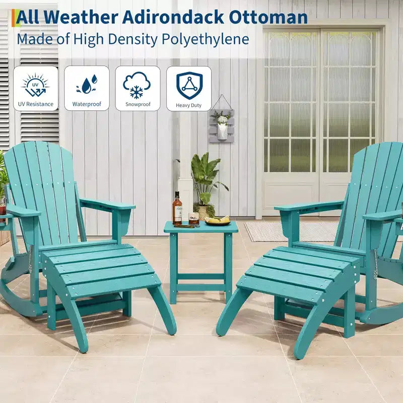 2 pcs HDPE Adirondack Ottoman Foot Rest, Weather Resistant Outdoor Footstool  Easy Care, for Patio, Porch, Lawn, Poolside, Backyard