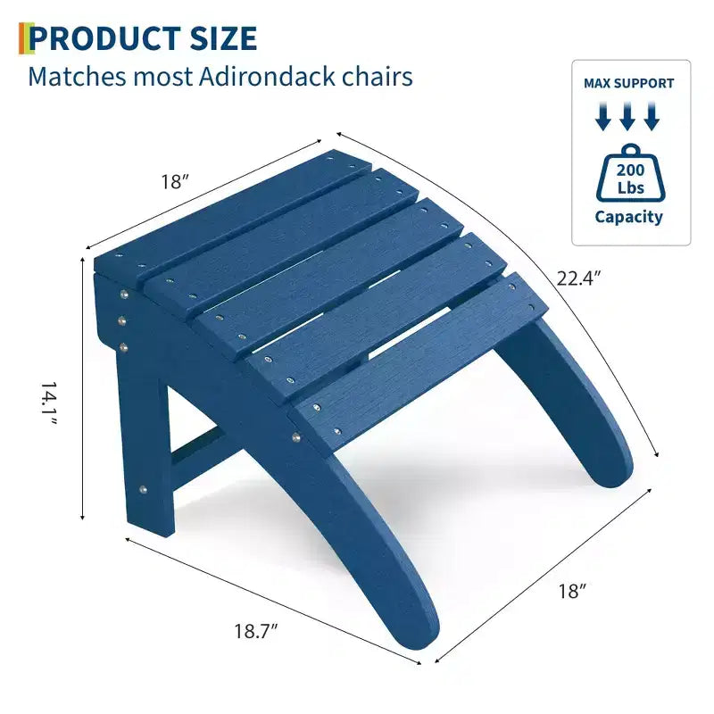 2 pcs HDPE Adirondack Ottoman Foot Rest, Weather Resistant Outdoor Footstool  Easy Care, for Patio, Porch, Lawn, Poolside, Backyard