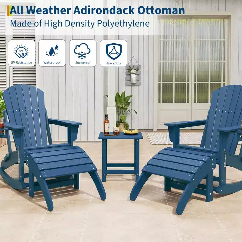 2 pcs HDPE Adirondack Ottoman Foot Rest, Weather Resistant Outdoor Footstool  Easy Care, for Patio, Porch, Lawn, Poolside, Backyard