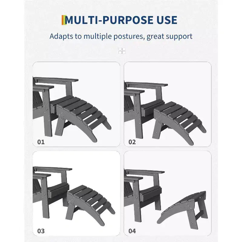 1 pc HDPE Folding Adirondack Ottoman Foot Rest, All-Weather Outdoor Footrest with Cup Holder, Easy Care, for Patio, Porch, Lawn, Poolside, Fire Pit
