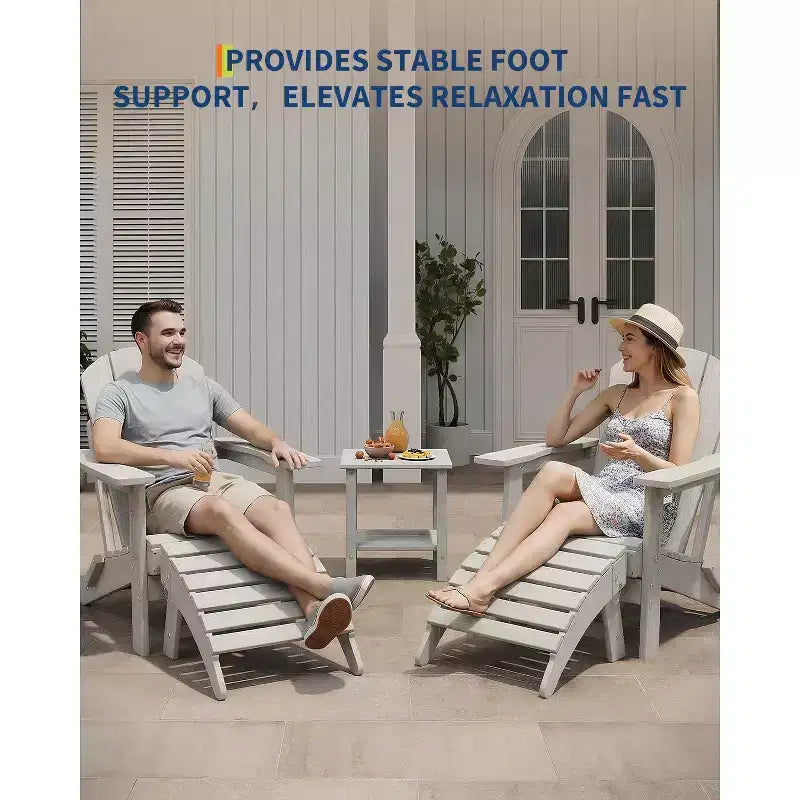1 pc HDPE Folding Adirondack Ottoman Foot Rest, All-Weather Outdoor Footrest with Cup Holder, Easy Care, for Patio, Porch, Lawn, Poolside, Fire Pit