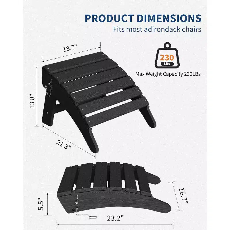1 pc HDPE Folding Adirondack Ottoman Foot Rest, All-Weather Outdoor Footrest with Cup Holder, Easy Care, for Patio, Porch, Lawn, Poolside, Fire Pit