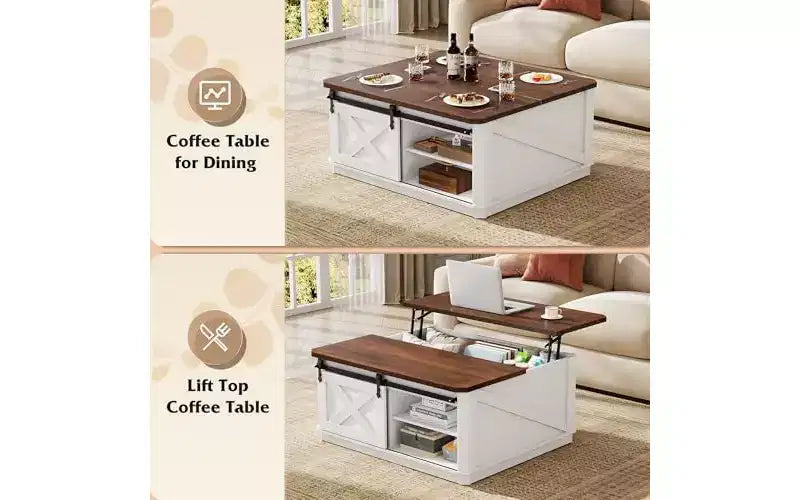 DEXYLLO Framhouse Coffee Table with Storage, 35.5 Lift Top Coffee Table for Living Room, Square Center Table