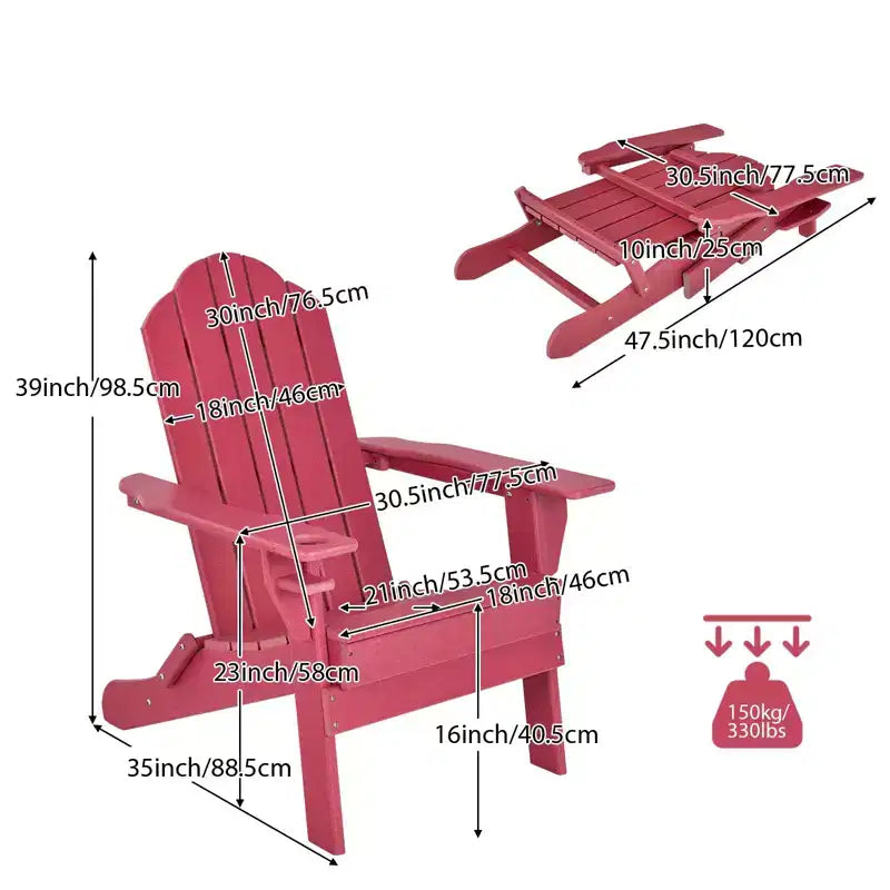 Gymax 1PC Outdoor Folding Adirondack Chair with Weatherproof Design and Built-in Beverage Holder for Your Garden Navy/Red