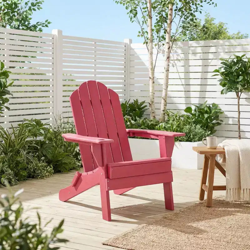 Gymax 1PC Outdoor Folding Adirondack Chair with Weatherproof Design and Built-in Beverage Holder for Your Garden Navy/Red