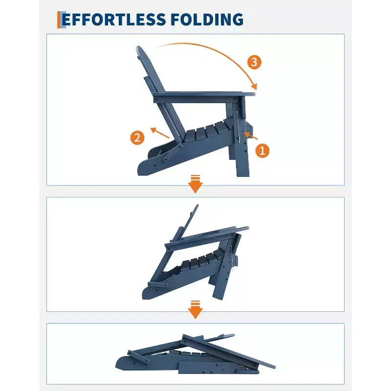 Folding Adirondack Chairs Set of 4 with 2 Side Tables, Modern Outdoor HDPE Chairs for Patio, Deck Balcony Backyard Lawn