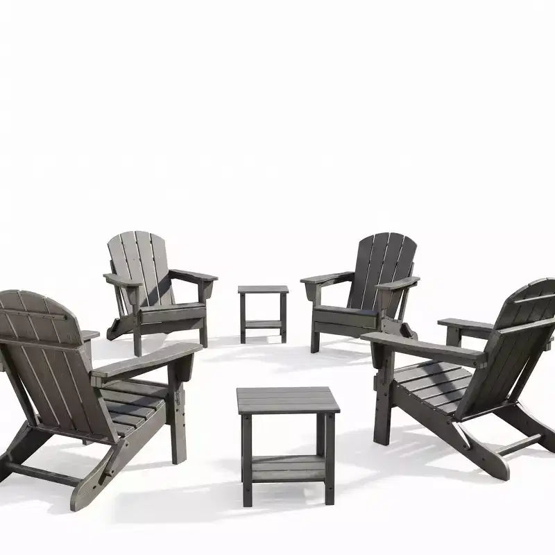 Folding Adirondack Chairs Set of 4 with 2 Side Tables, Modern Outdoor HDPE Chairs for Patio, Deck Balcony Backyard Lawn