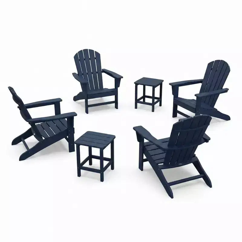 Folding Adirondack Chairs Set of 4 with 2 Side Tables, Modern Outdoor HDPE Chairs for Patio, Deck Balcony Backyard Lawn