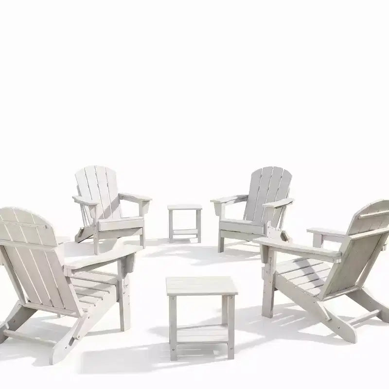 Folding Adirondack Chairs Set of 4 with 2 Side Tables, Modern Outdoor HDPE Chairs for Patio, Deck Balcony Backyard Lawn